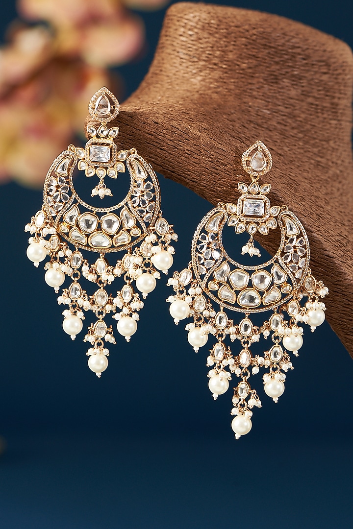 Black Rhodium Finish Kundan Polki & Diamond Dangler Earrings by Zevar By Geeta at Pernia's Pop Up Shop
