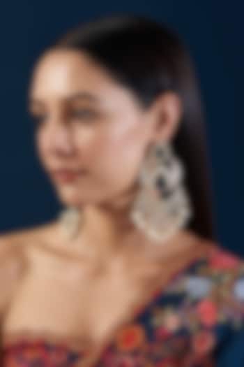 Black Rhodium Finish Kundan Polki & Sapphire Stone Dangler Earrings by Zevar By Geeta at Pernia's Pop Up Shop