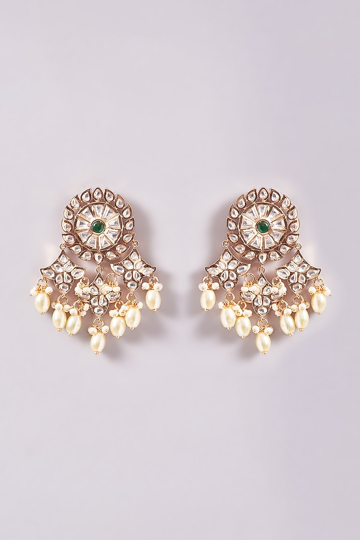 Gold Plated Kundan Polki & Pearl Long Necklace Set by Zevar By Geeta at Pernia's Pop Up Shop