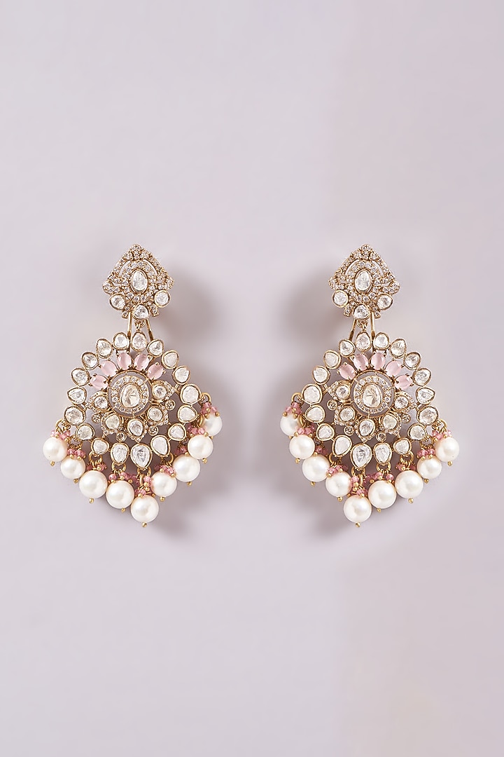 Black Rhodium Finish Kundan Polki & Pink Pearl Necklace Set by Zevar By Geeta at Pernia's Pop Up Shop