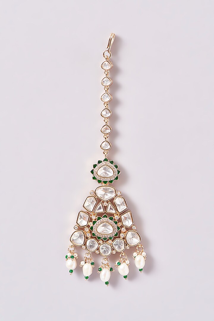 Gold Finish Kundan Polki Necklace Set by Zevar By Geeta at Pernia's Pop Up Shop