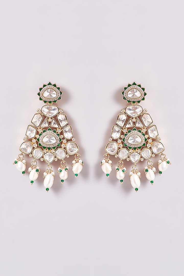 Gold Finish Kundan Polki Necklace Set by Zevar By Geeta at Pernia's Pop Up Shop