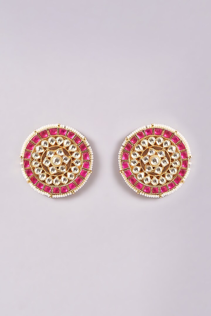 Gold Finish Red Kundan Polki & Pearl Choker Necklace Set by Zevar By Geeta at Pernia's Pop Up Shop