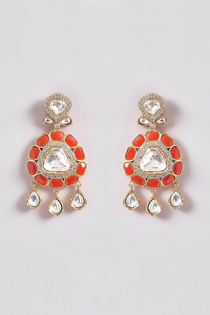 Gold Finish Kundan Polki & Coral Stone Necklace Set by Zevar By Geeta at Pernia's Pop Up Shop