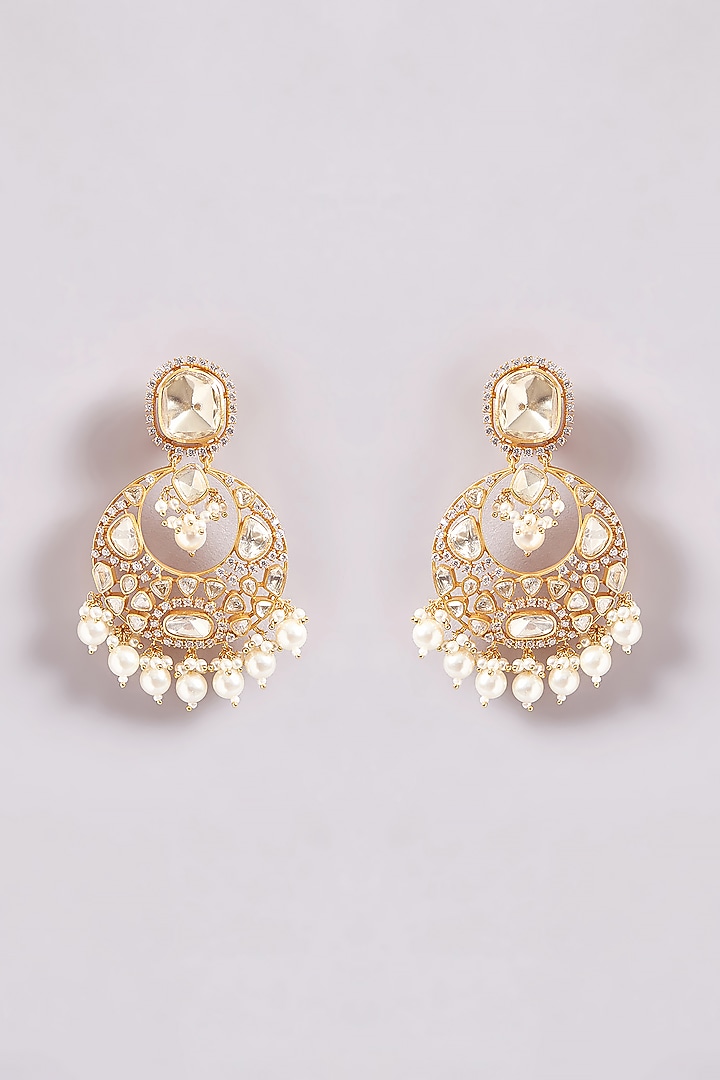 Gold Finish Kundan Polki & Pearl Necklace Set by Zevar By Geeta at Pernia's Pop Up Shop