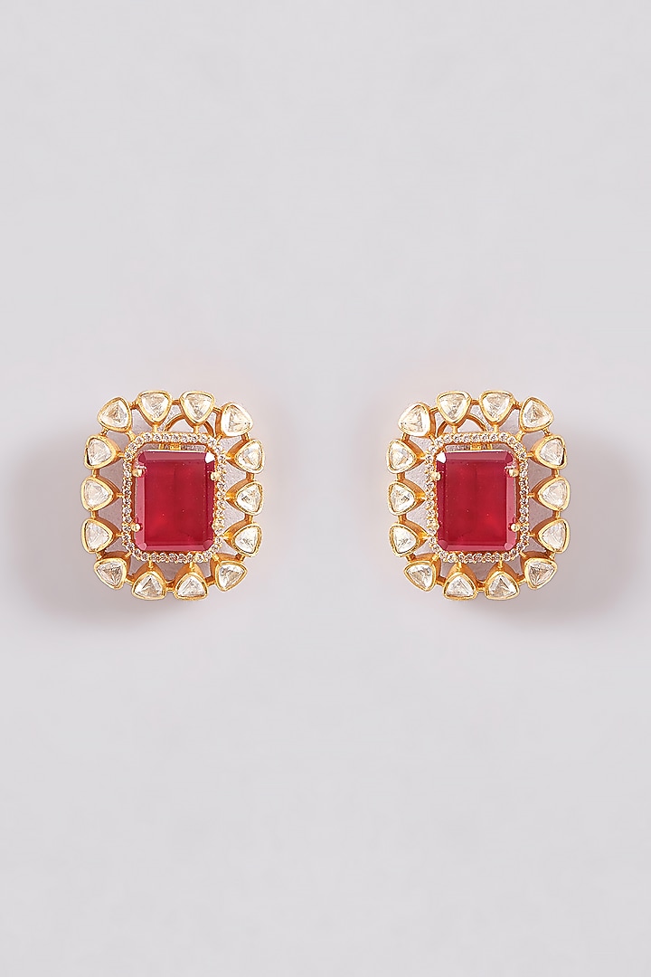 Gold Plated Kundan Polki & Ruby Necklace Set by Zevar By Geeta at Pernia's Pop Up Shop