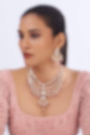 Gold Finish Kundan Polki & Pink Pearl Layered Necklace Set by Zevar By Geeta at Pernia's Pop Up Shop