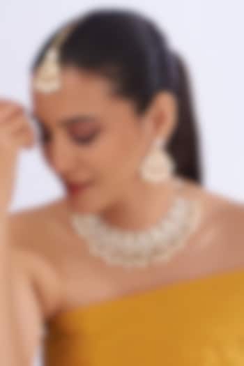 Gold Plated Kundan Polki Necklace Set by Zevar By Geeta at Pernia's Pop Up Shop