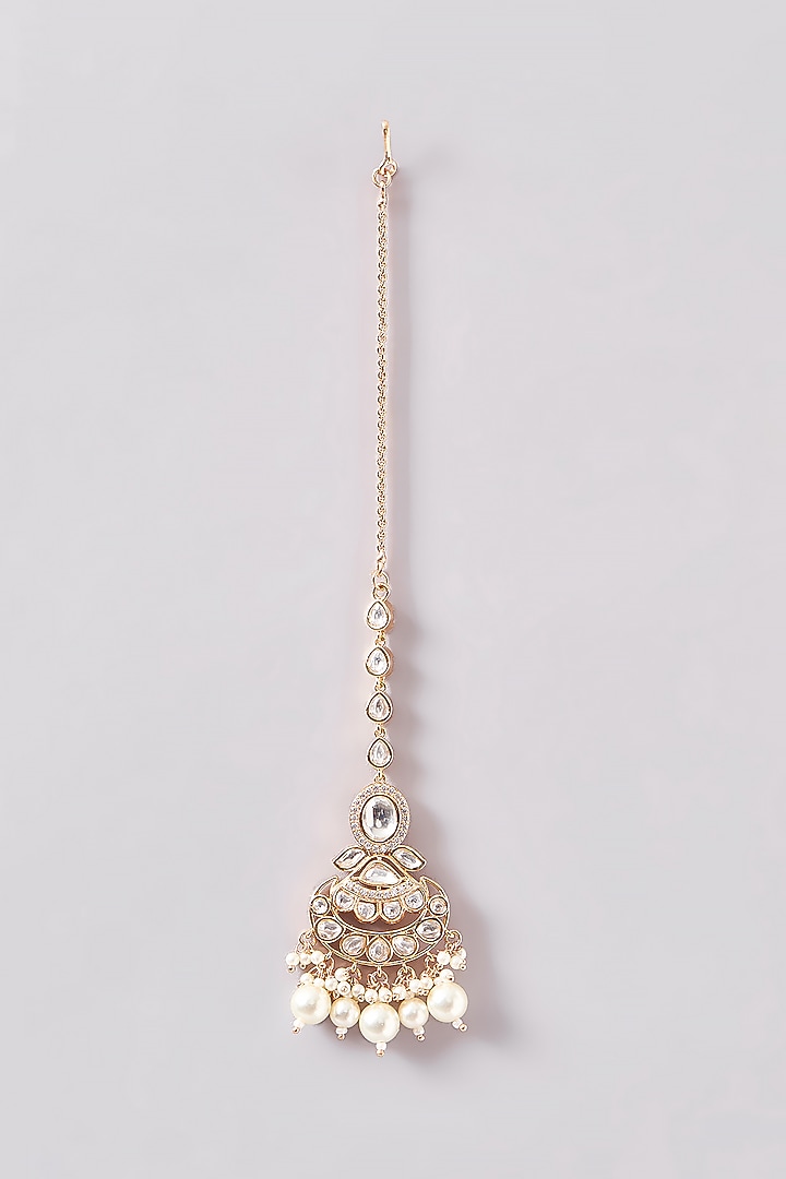 Gold Plated Kundan Polki Necklace Set by Zevar By Geeta at Pernia's Pop Up Shop