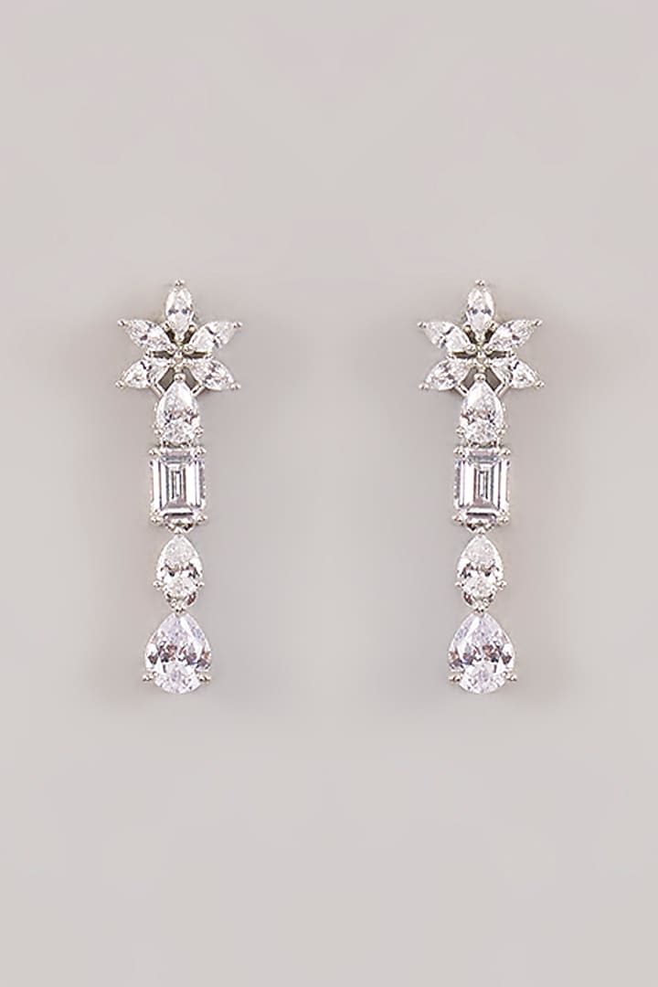 White Finish Diamond Pendant Necklace Set by Zevar by Geeta at Pernia's Pop Up Shop