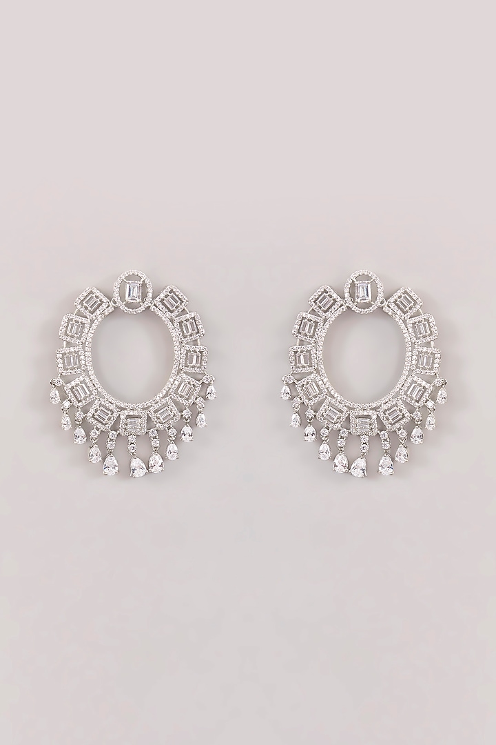 White Finish Diamond Hoop Earrings by Zevar by Geeta at Pernia's Pop Up Shop