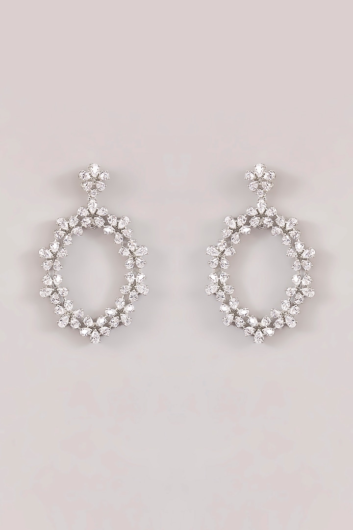 White Finish Diamond Hoop Earrings by Zevar by Geeta at Pernia's Pop Up Shop
