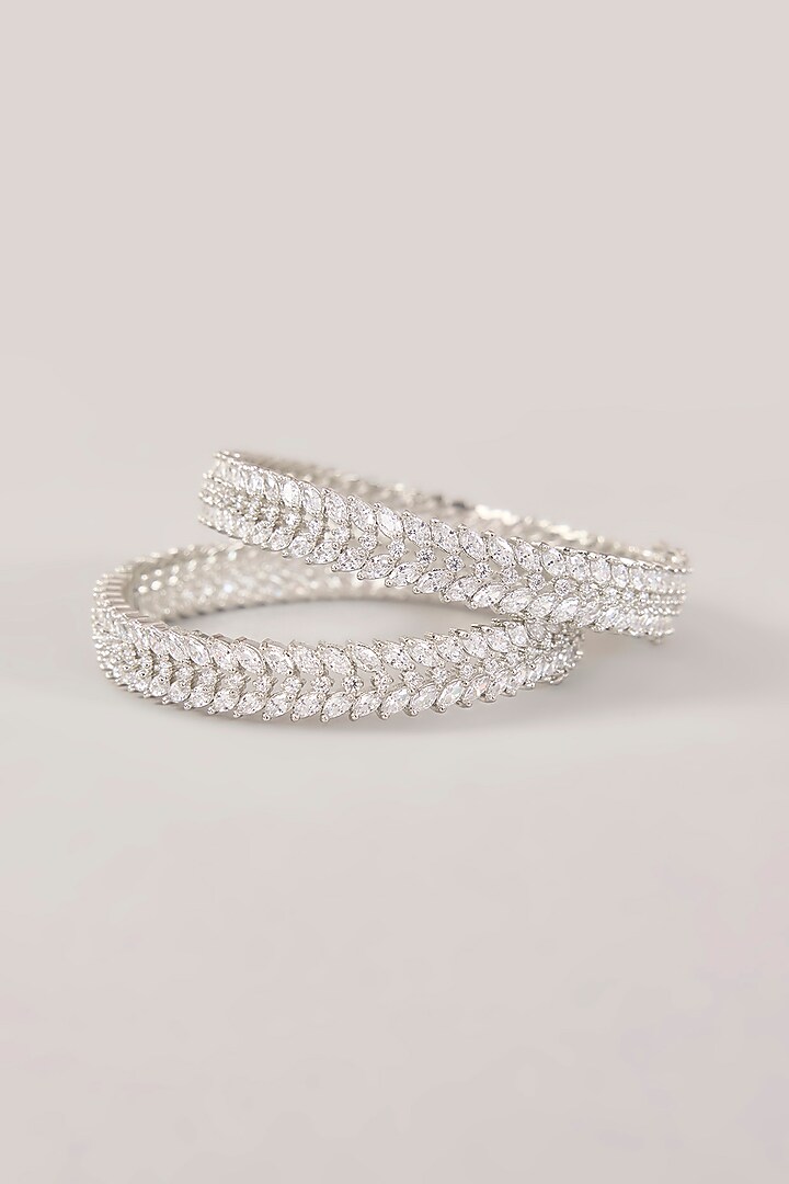 White Finish Diamond & Zircon Bangles (Set Of 2) by Zevar by Geeta at Pernia's Pop Up Shop