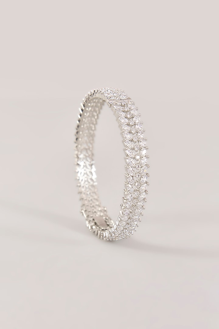 White Finish Diamond & Zircon Bangles (Set Of 2) by Zevar by Geeta at Pernia's Pop Up Shop