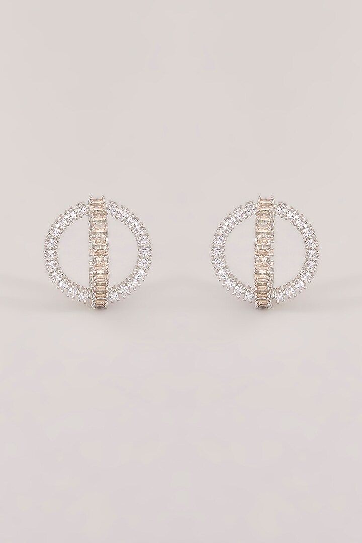 White Finish Diamond Hoop Earrings by Zevar by Geeta at Pernia's Pop Up Shop