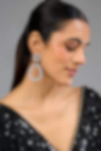 White Finish Diamond Hoop Earrings by Zevar by Geeta at Pernia's Pop Up Shop