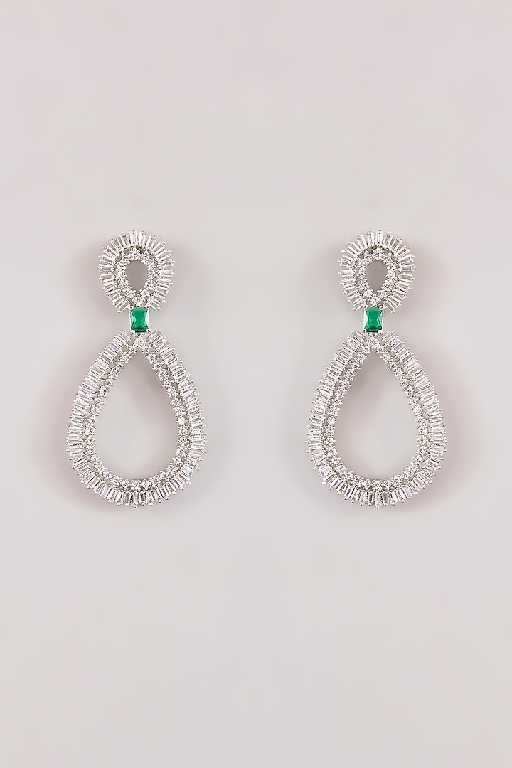 White Finish Diamond Hoop Earrings by Zevar by Geeta at Pernia's Pop Up Shop