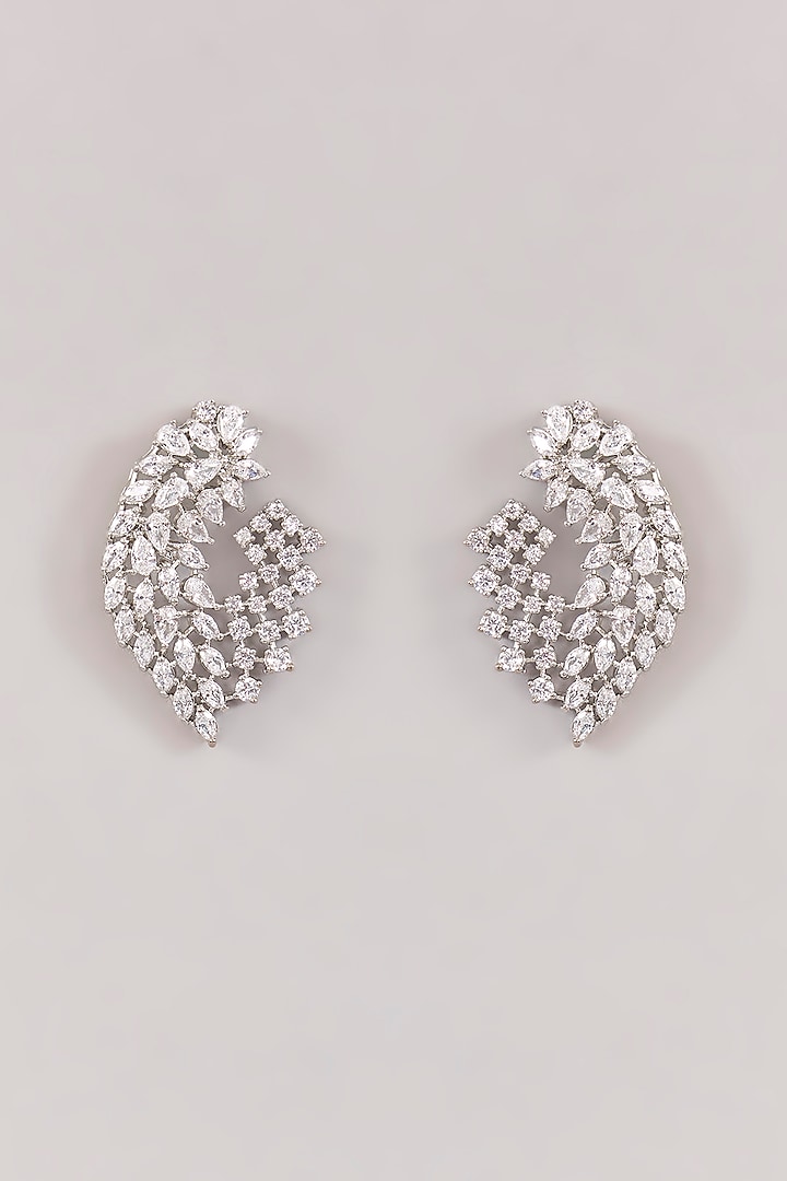 White Finish Diamond Stud Earrings by Zevar by Geeta at Pernia's Pop Up Shop