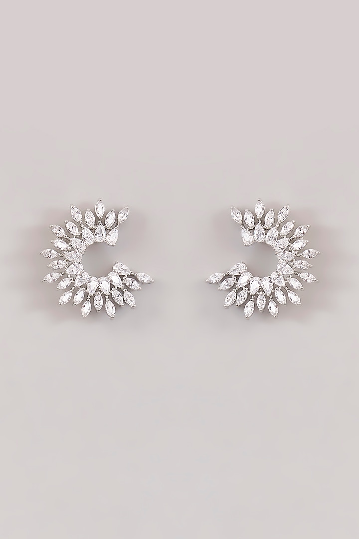 White Finish Diamond Stud Earrings by Zevar by Geeta at Pernia's Pop Up Shop