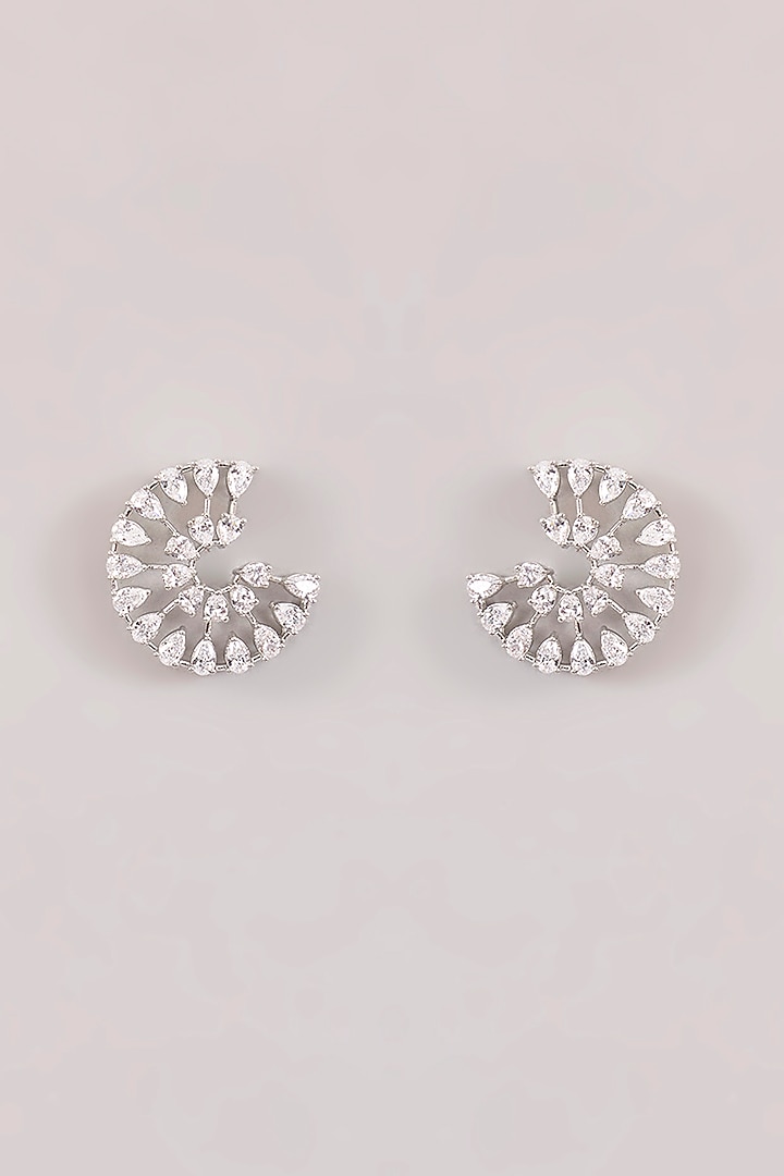 White Finish Diamond Stud Earrings by Zevar by Geeta at Pernia's Pop Up Shop