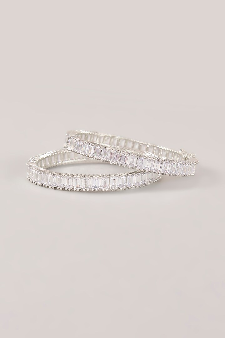 White Finish Diamond & Zircon Bangles (Set Of 2) by Zevar by Geeta at Pernia's Pop Up Shop