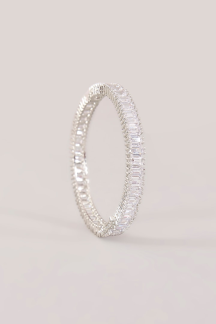 White Finish Diamond & Zircon Bangles (Set Of 2) by Zevar by Geeta at Pernia's Pop Up Shop