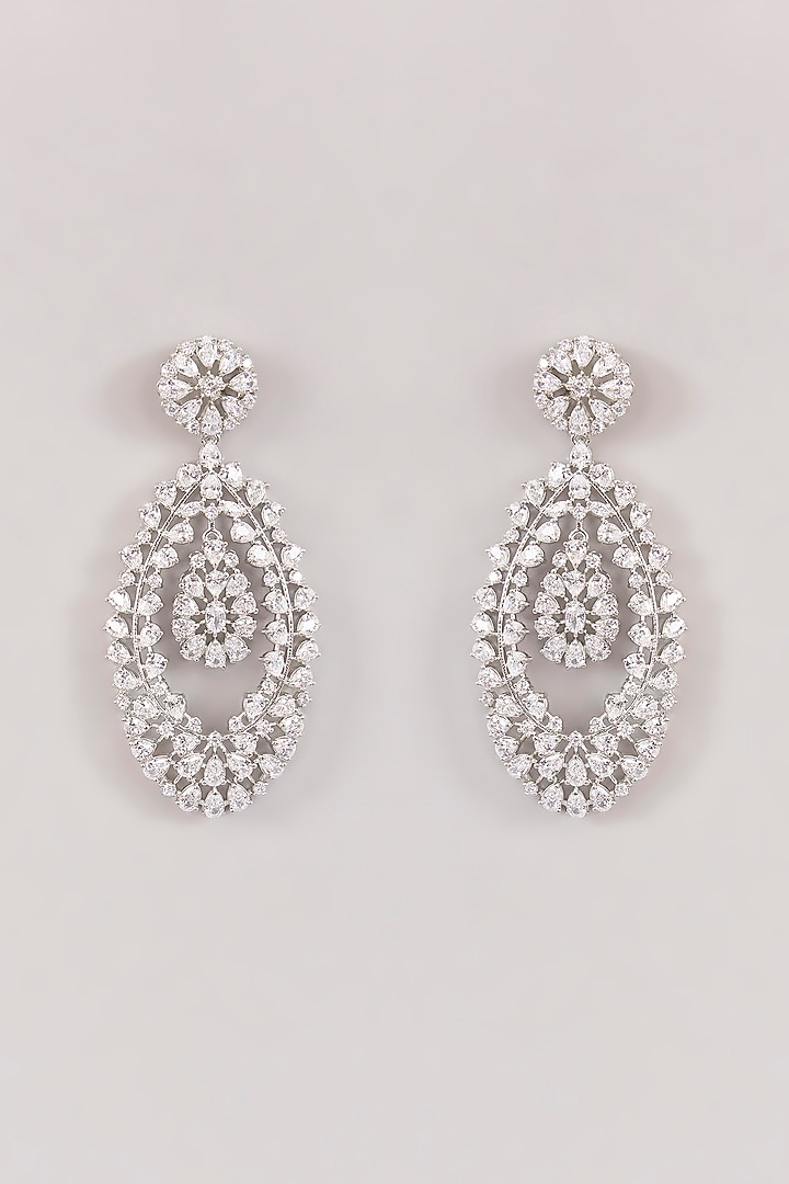 White Finish Diamond Dangler Earrings by Zevar by Geeta at Pernia's Pop Up Shop