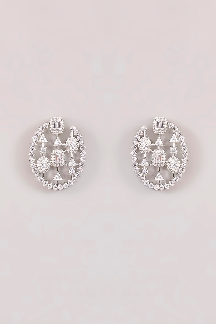 White Finish Diamond Dangler Earrings by Zevar by Geeta at Pernia's Pop Up Shop