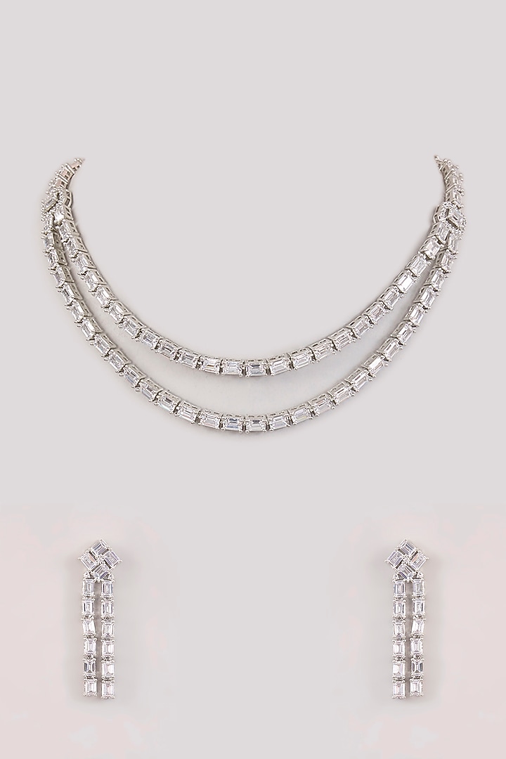 White Finish Diamond Necklace Set by Zevar by Geeta at Pernia's Pop Up Shop