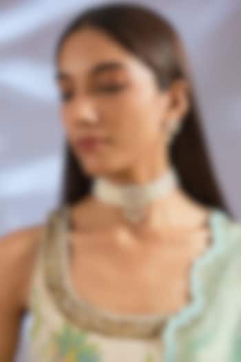 Gold Finish Red Kundan Polki & Pearl Choker Necklace Set by Zevar By Geeta at Pernia's Pop Up Shop