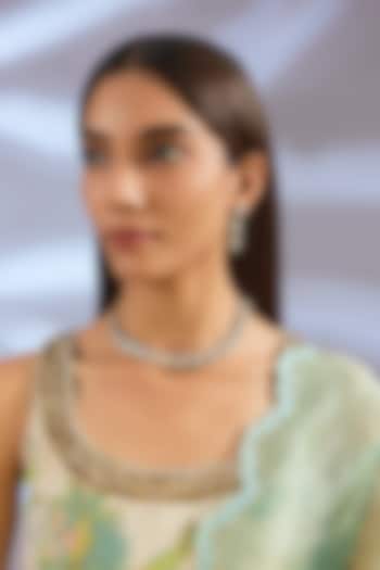 Two-Tone Rhodium Finish Kundan Polki Necklace Set by Zevar By Geeta at Pernia's Pop Up Shop