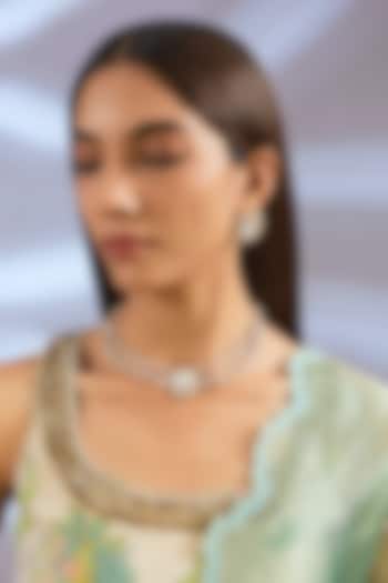 Gold Finish Kundan Polki Necklace Set by Zevar By Geeta at Pernia's Pop Up Shop