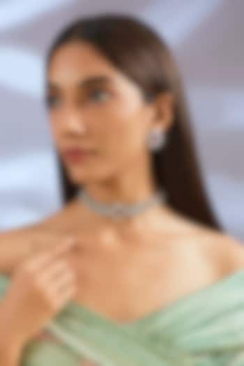 White Finish Diamond & Pink Stone Choker Necklace Set by Zevar By Geeta at Pernia's Pop Up Shop