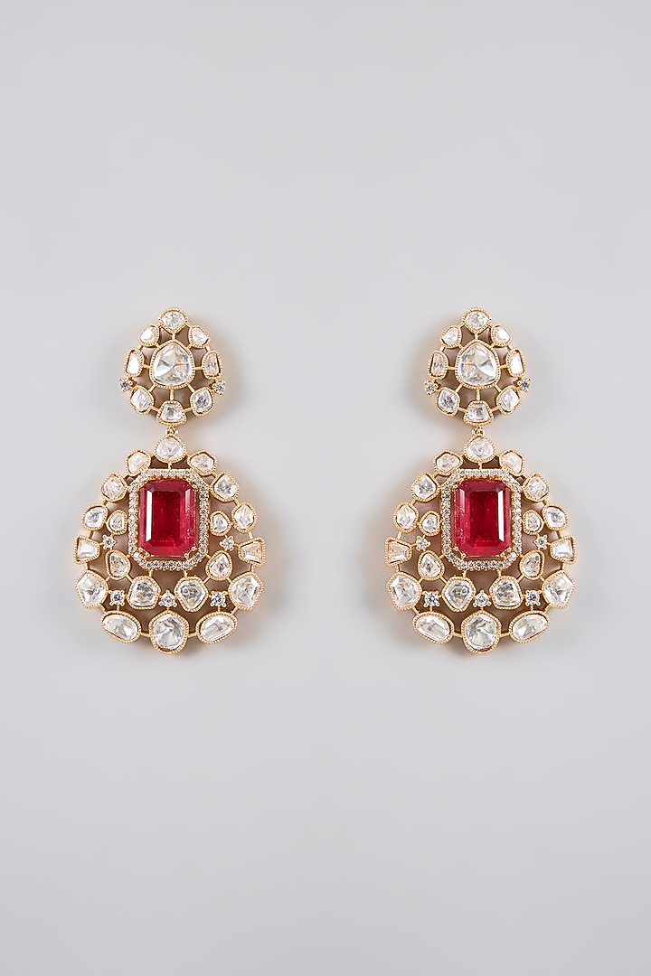 Gold Finish Kundan Polki & Red Stone Necklace Set by Zevar By Geeta at Pernia's Pop Up Shop