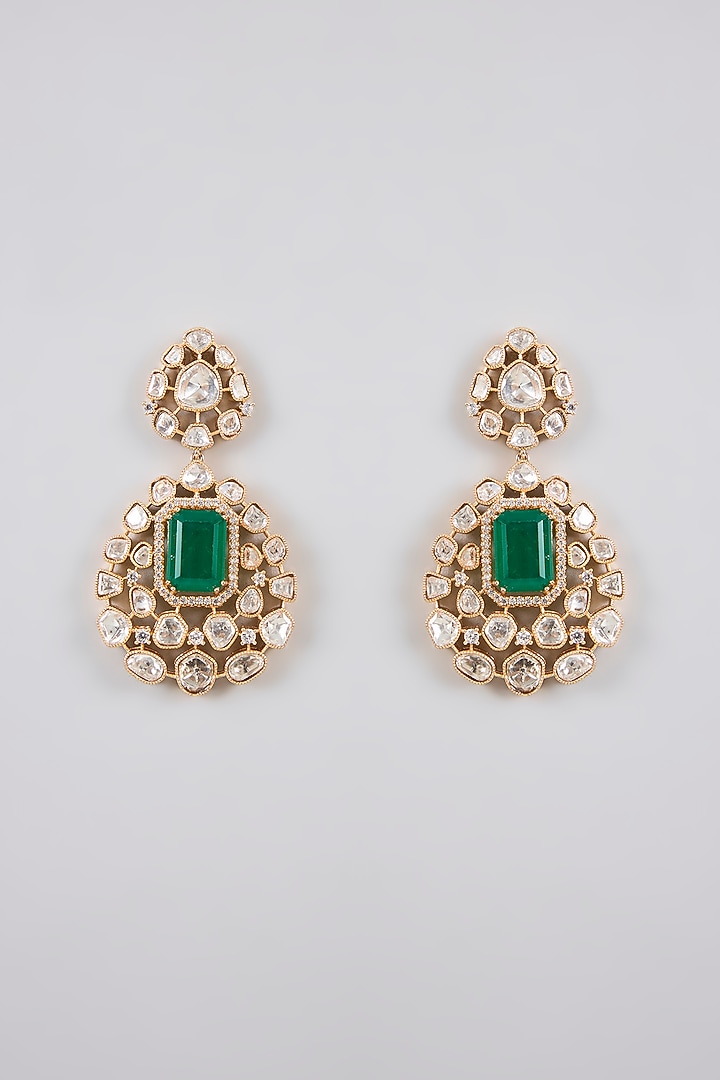 Gold Finish Kundan Polki & Green Stone Necklace Set by Zevar By Geeta at Pernia's Pop Up Shop