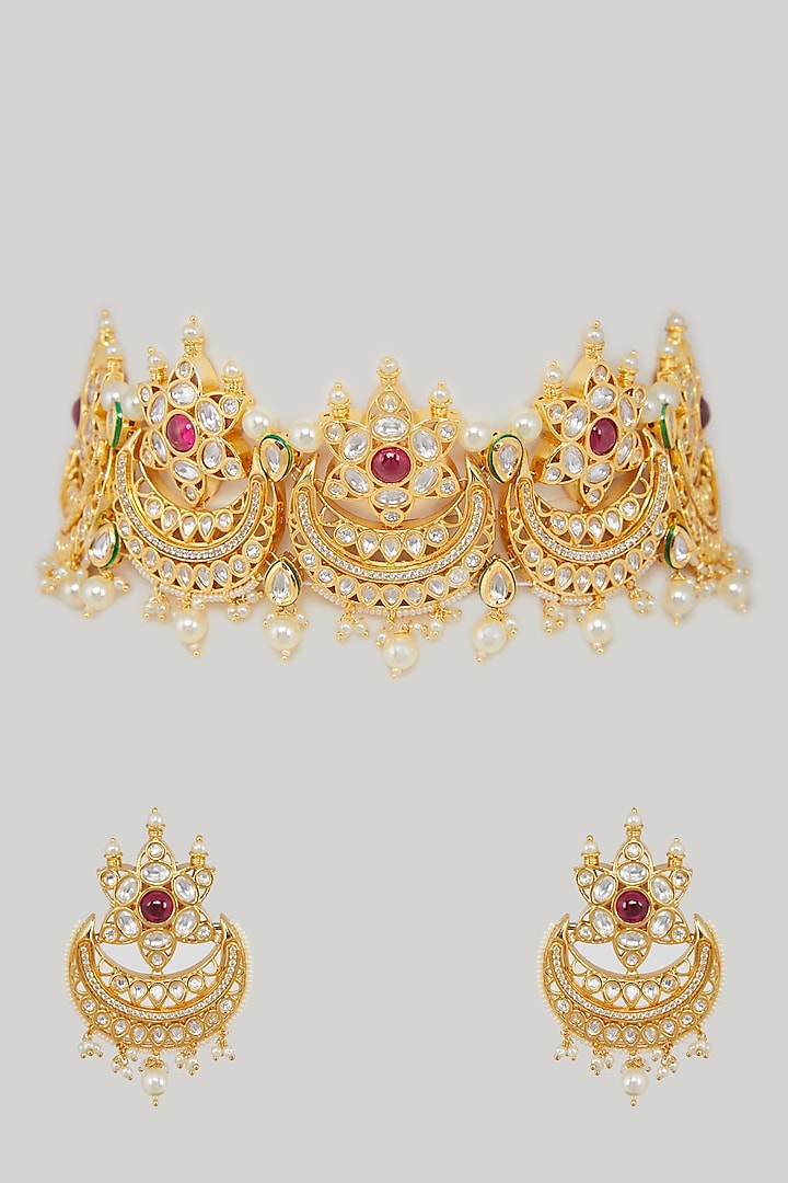 Gold Plated Choker Necklace Set by Zevar By Geeta