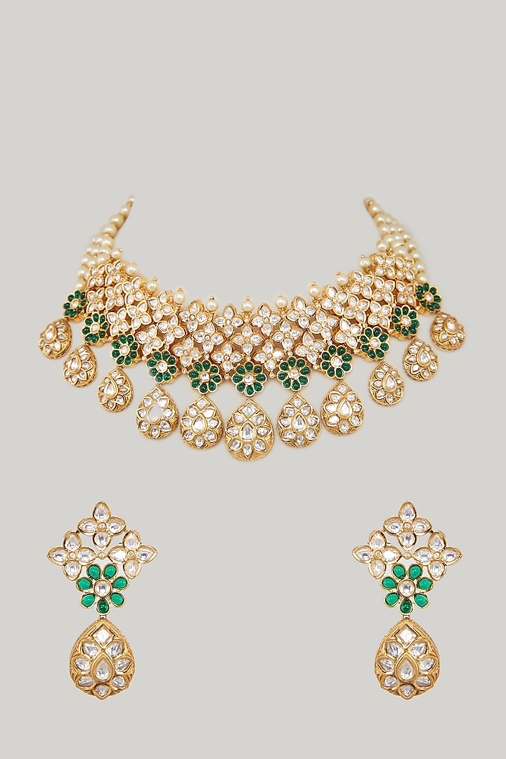 Gold Plated Pearls Necklace Set by Zevar By Geeta