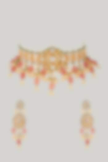 Gold Plated Kundan Choker Necklace Set by Zevar By Geeta