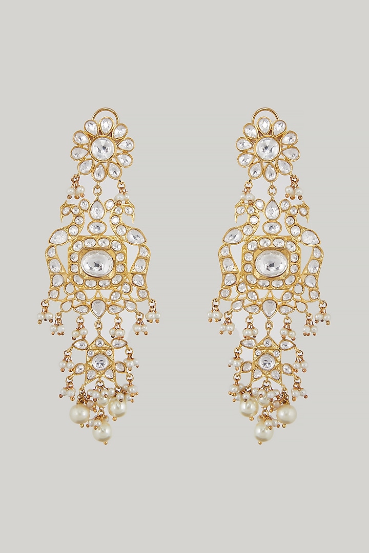 Gold Plated Kundan Dangler Earrings by Zevar By Geeta