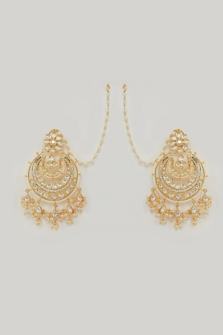 Gold Plated Kundan Earrings by Zevar By Geeta