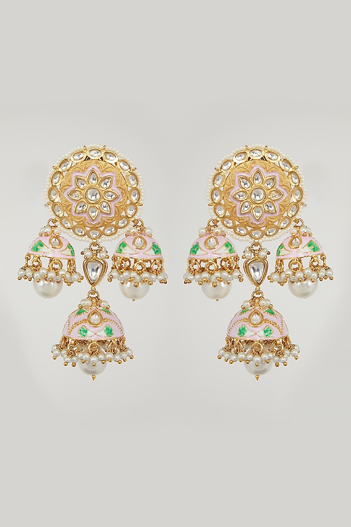 Gold Plated Kundan Jhumka Earrings by Zevar By Geeta