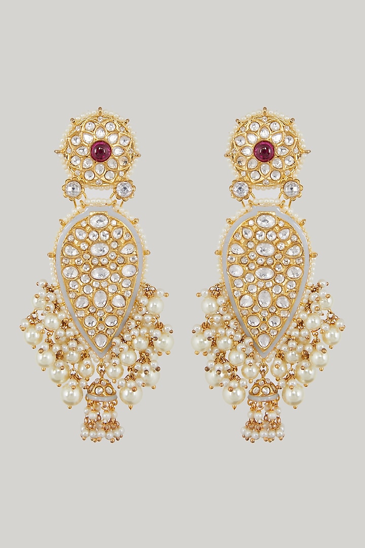 Gold Plated Kundan Dangler Earrings by Zevar By Geeta
