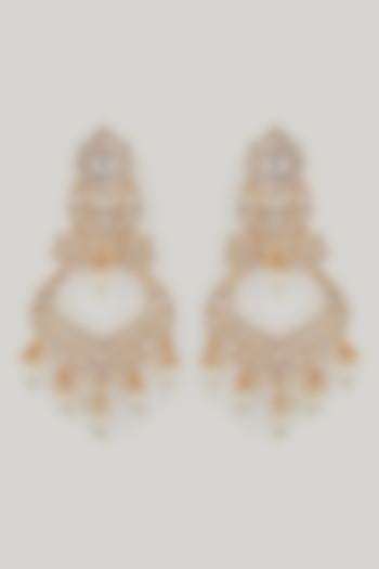 Gold Plated Kundan & Pearl Chandbali Earrings by Zevar By Geeta at Pernia's Pop Up Shop