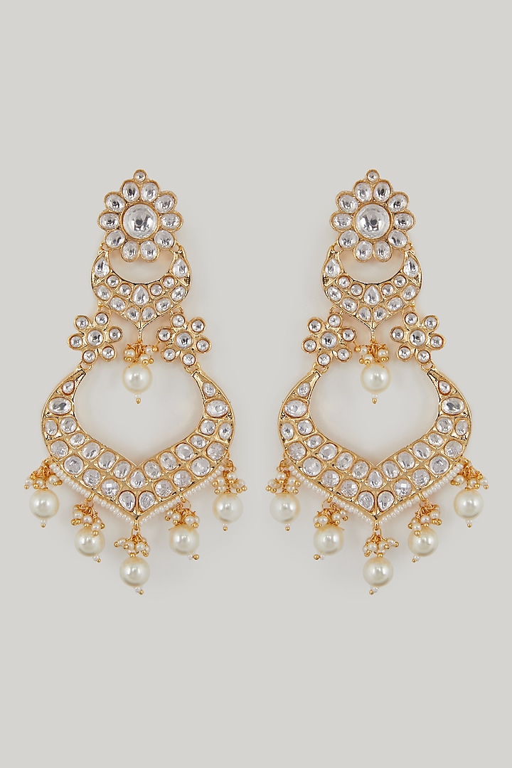 Gold Plated Pearl Chandbali Earrings by Zevar By Geeta