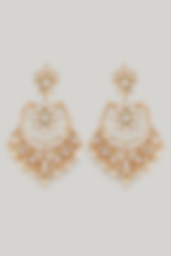 Gold Plated Carved Kundan Earrings by Zevar By Geeta