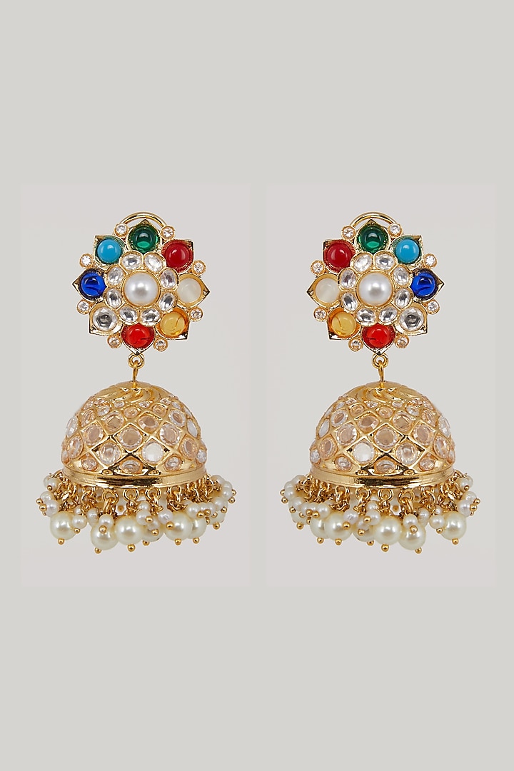 Gold Plated Kundan Earrings by Zevar By Geeta