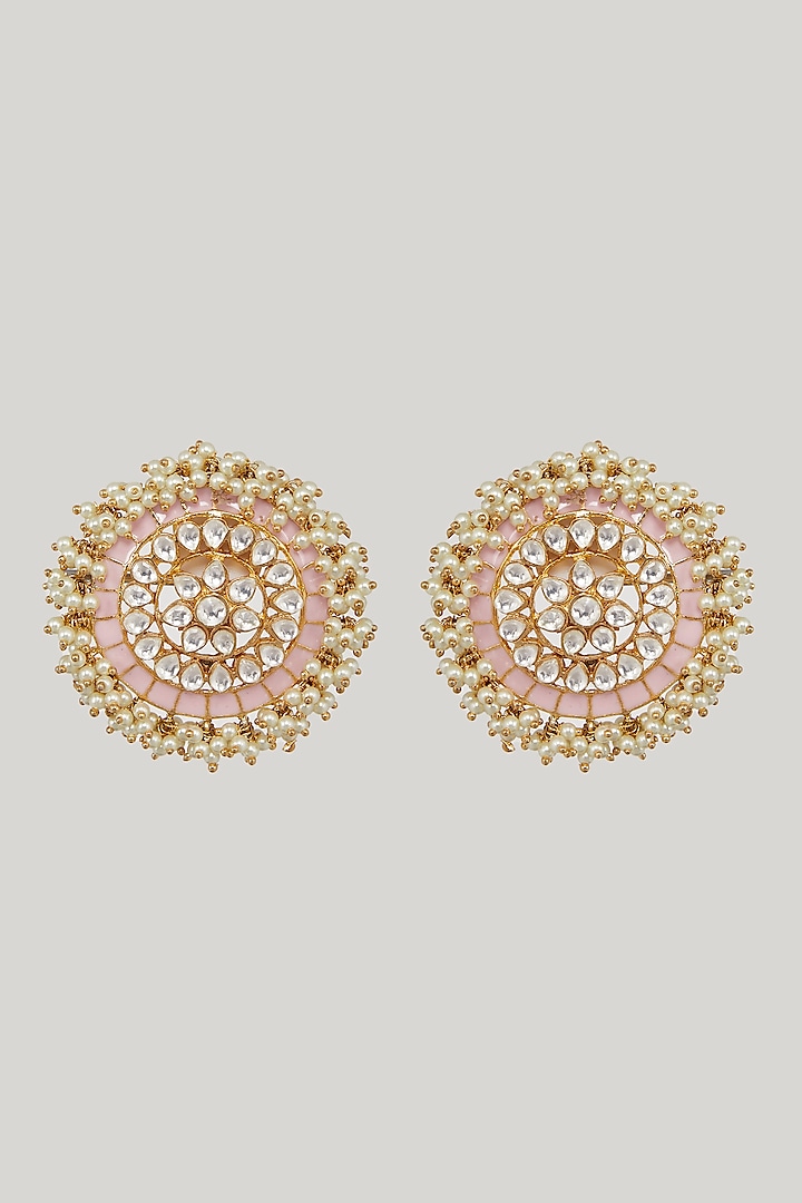 Gold Plated Kundan Stud Earrings by Zevar By Geeta