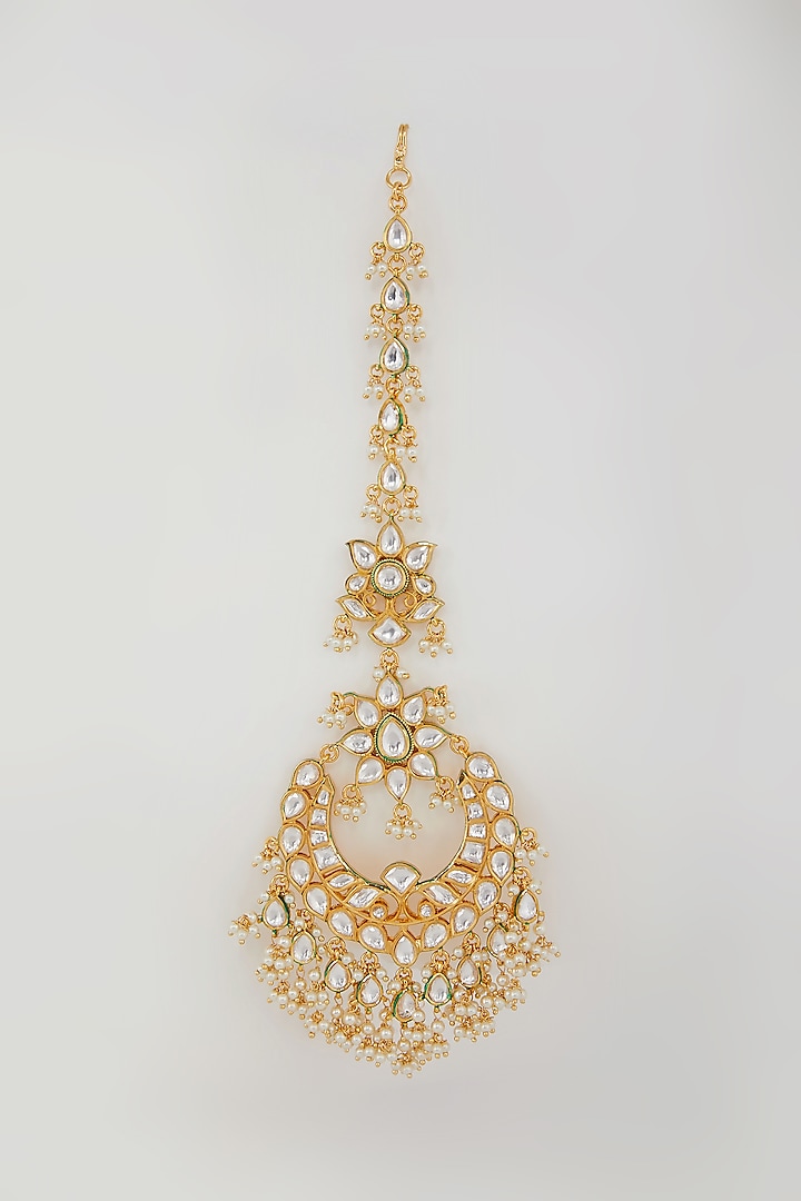 Gold Plated Pearl Drops Maangtikka by Zevar By Geeta
