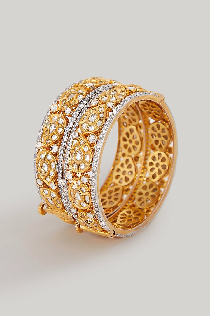 Gold Plated Paisley Motif Bangles by Zevar By Geeta