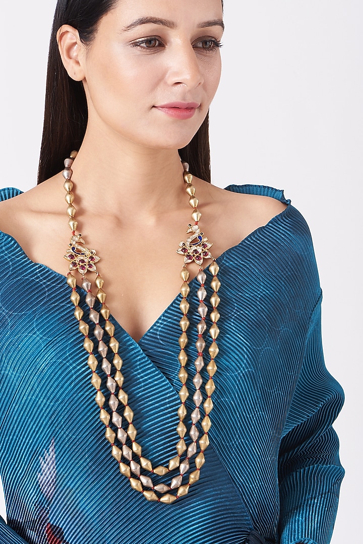 Gold Plated Beaded Necklace In 92.5 Sterling Silver by Zevar By Geeta at Pernia's Pop Up Shop